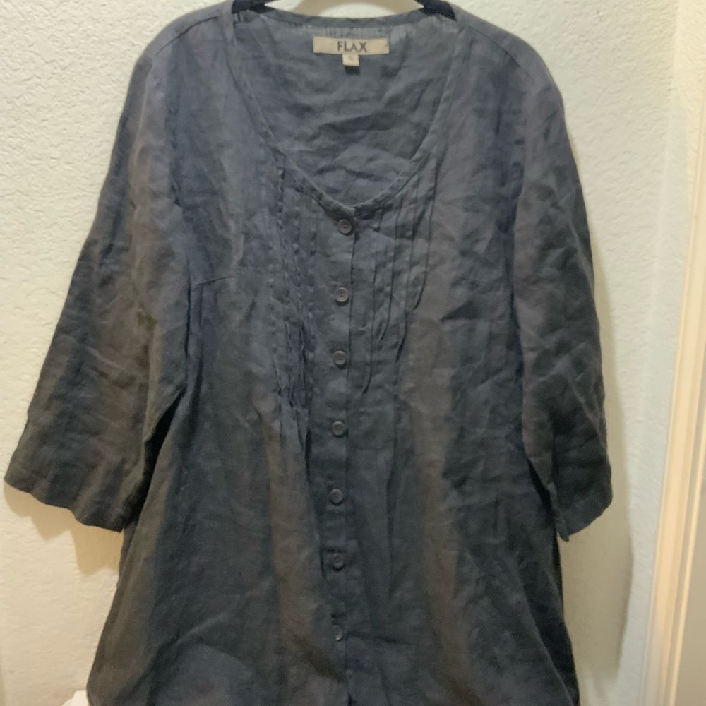 Flax Charcoal Gray Linen Button-Down Shirt